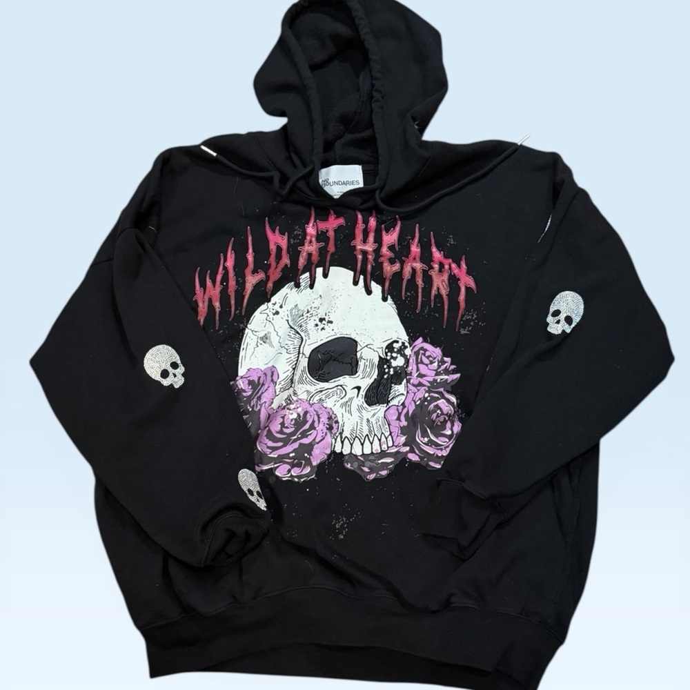 No Boundaries Black Hoodie with Pink Flame Text Graphic